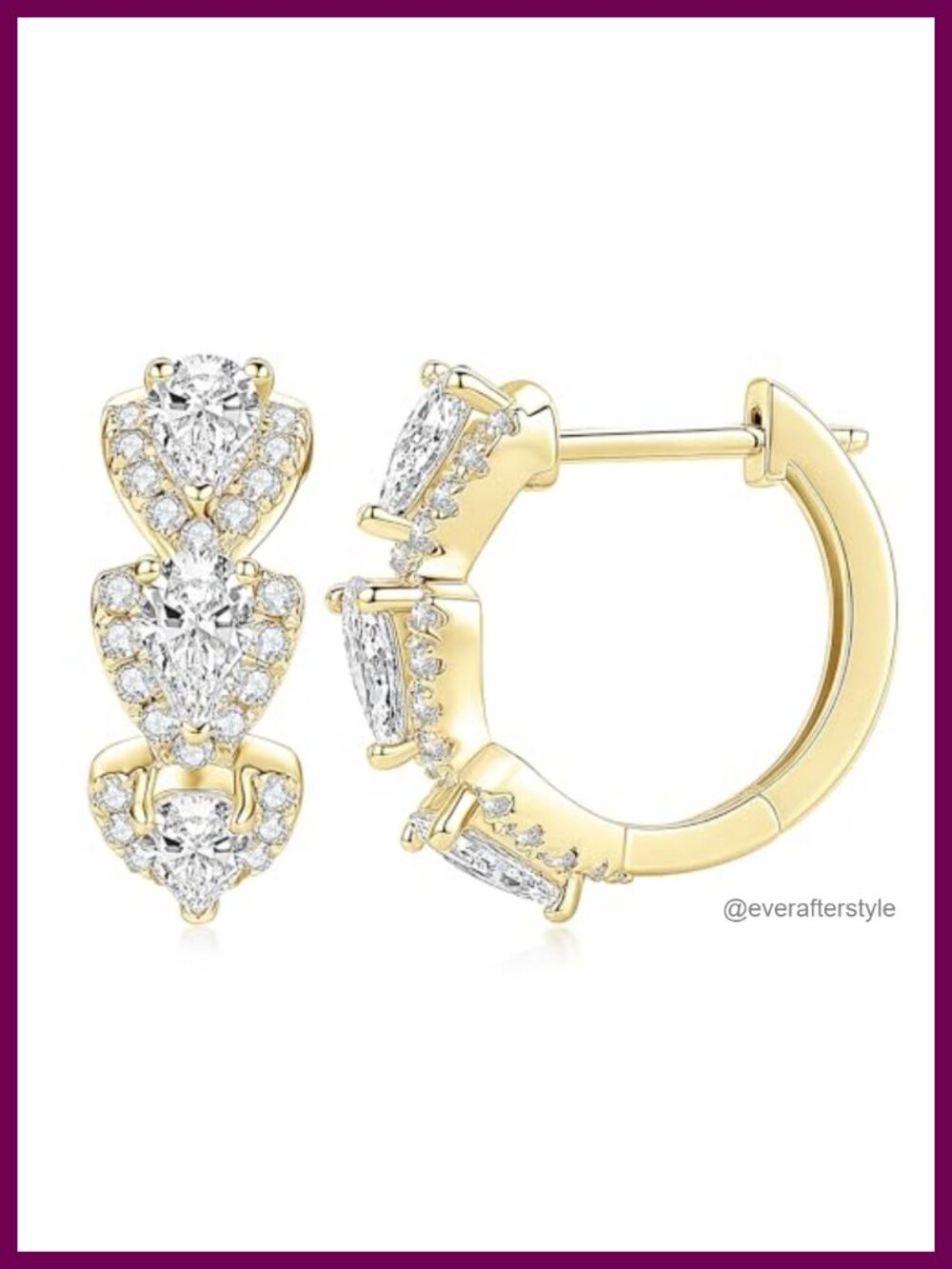3-Stone Moissanite 14k Gold Filled Hoop Earrings 0.32 cttw Snap Back